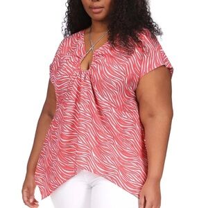 Michael Kors pink Zebra Print Chain trim blouse NWT 3X